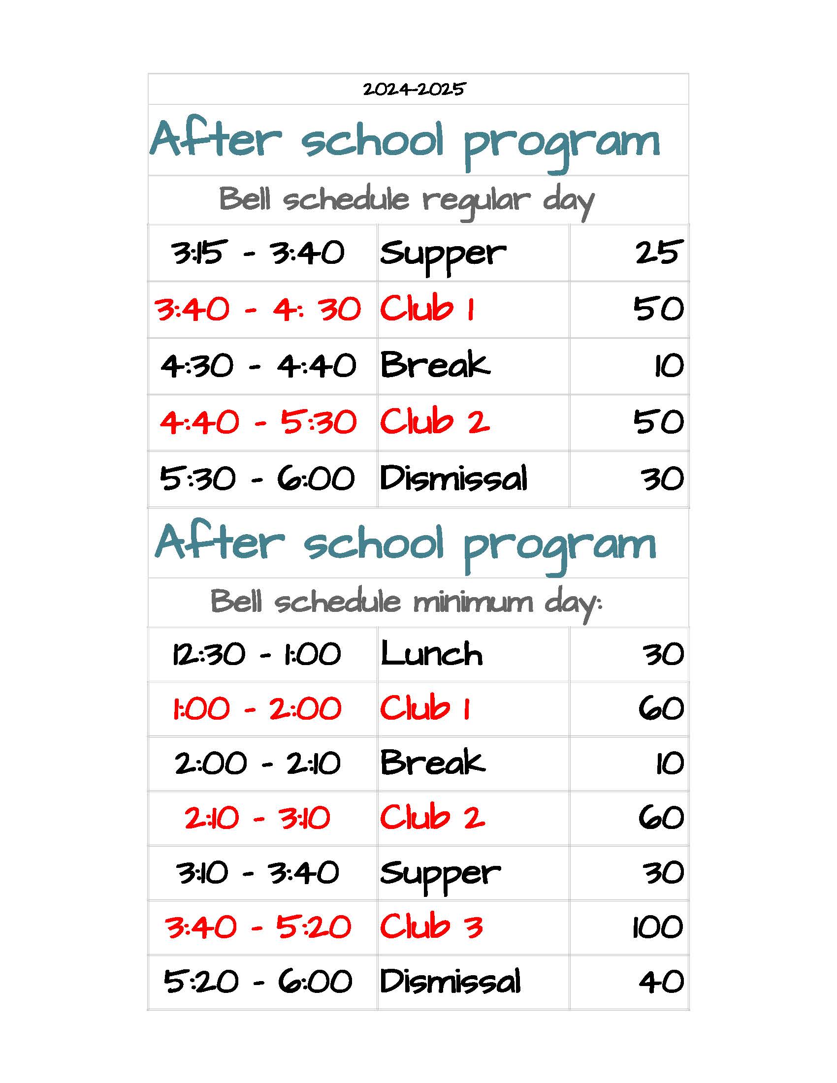 ASP Bell Schedule